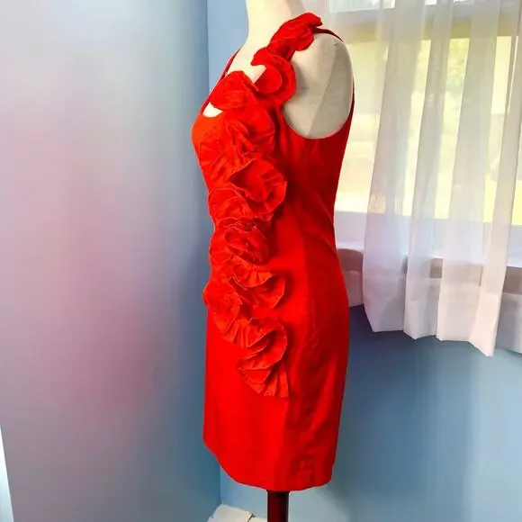 NWT Seamline Cynthia Steffe Red Sleeveless Sheath Dress with Ruffle Size 0 - Picture 3 of 9
